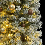Kerstboom Smal 300 Led's Kerstballen En Sneeuw