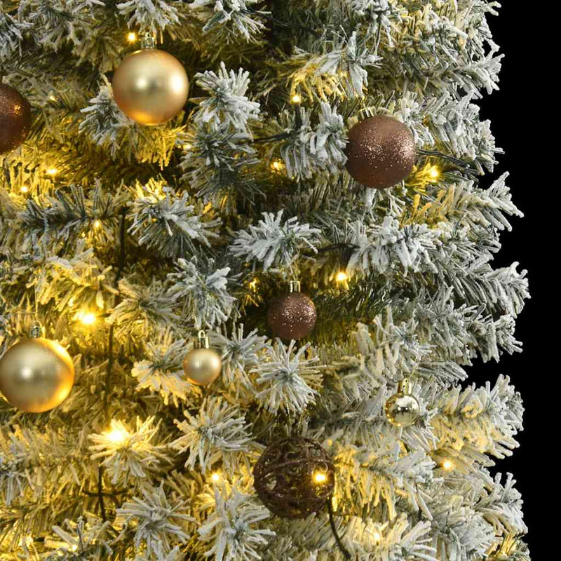 Kerstboom Smal 300 Led's Kerstballen En Sneeuw