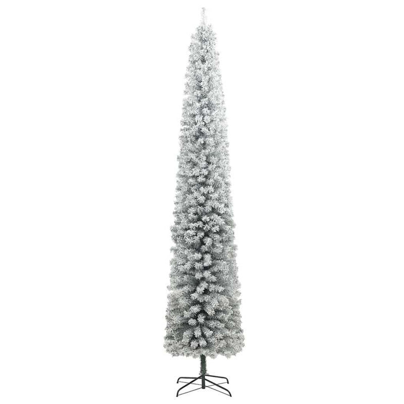 Kerstboom Smal Met 300 Led's Kerstballen En Sneeuw