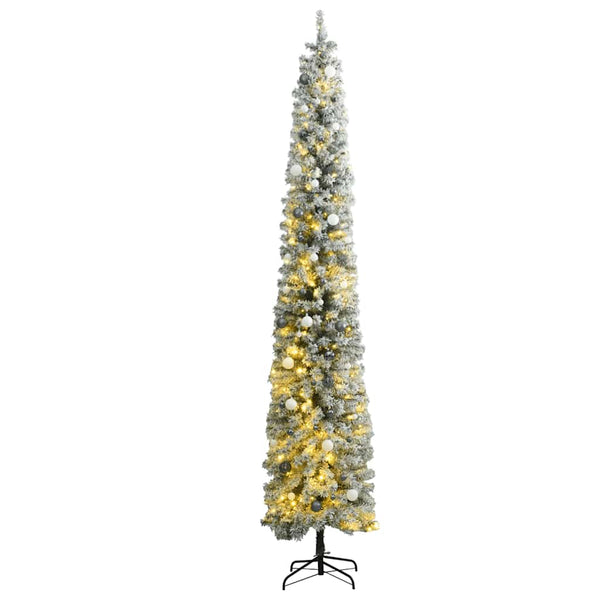 Kerstboom Smal 300 Led's Kerstballen En Sneeuw 300 Cm