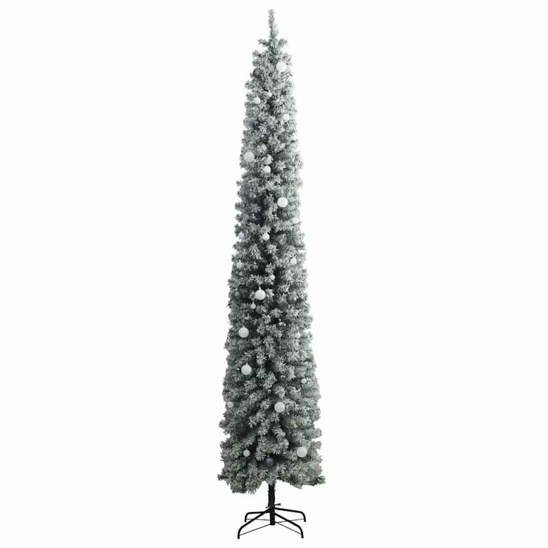 Kerstboom Smal 300 Led's Kerstballen En Sneeuw 300 Cm