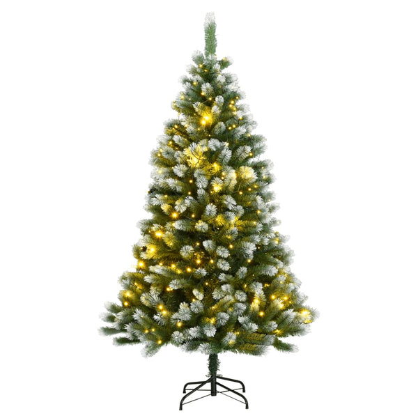 Kunstkerstboom Met Scharnieren 300 Led's En Sneeuw
