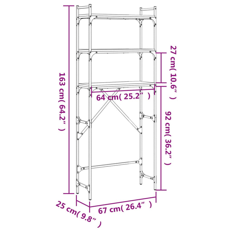Wasmachinerek 67X25X163 Cm Bewerkt Hout Kleurig
