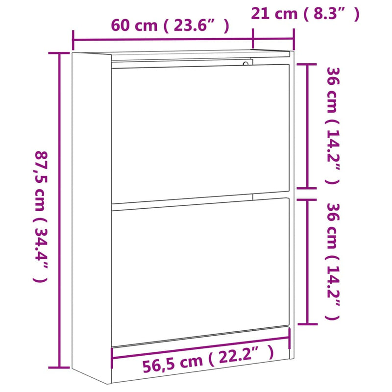 Schoenenkast 60X21X87,5 Cm Bewerkt Hout Kleurig Sonoma Eiken