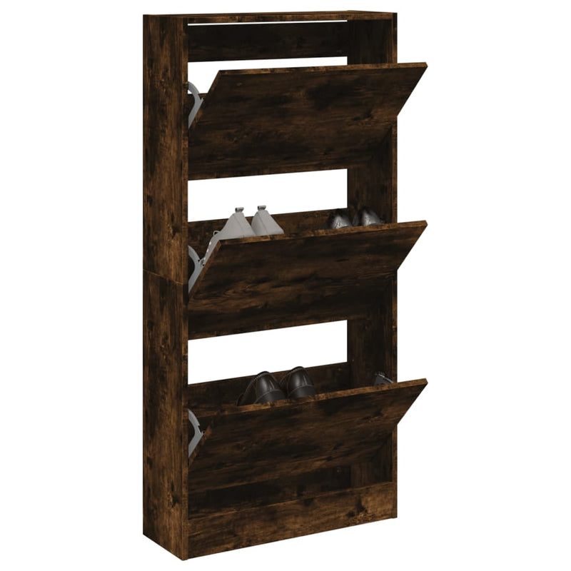 Schoenenkast 60X21X163,5 Cm Bewerkt Hout Kleurig Gerookt Eiken