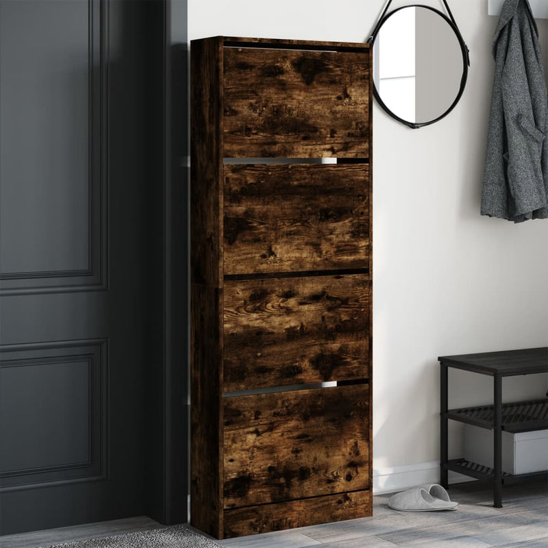 Schoenenkast 60X21X163,5 Cm Bewerkt Hout Kleurig Gerookt Eiken
