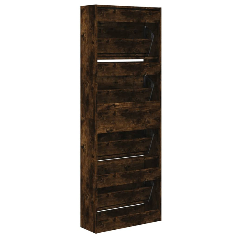 Schoenenkast 60X21X163,5 Cm Bewerkt Hout Kleurig Gerookt Eiken