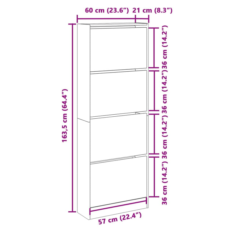 Schoenenkast 60X21X163,5 Cm Bewerkt Hout Kleurig Gerookt Eiken