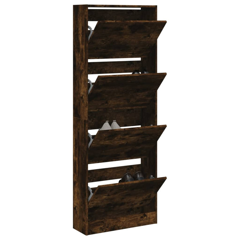 Schoenenkast 60X21X163,5 Cm Bewerkt Hout Kleurig Gerookt Eiken