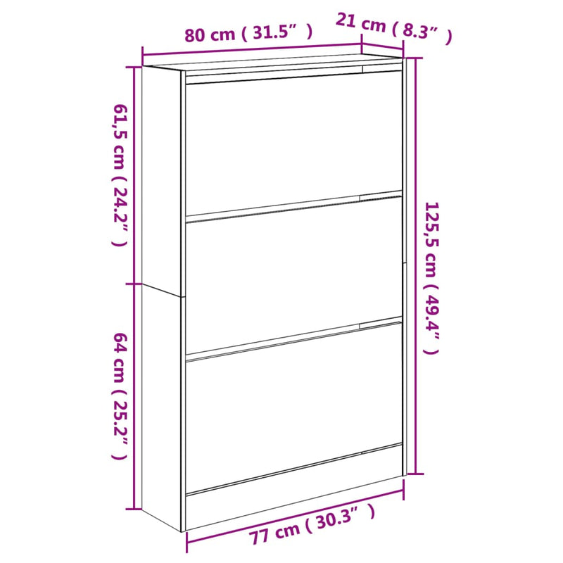 Schoenenkast 80X21X125,5 Cm Bewerkt Hout Wit