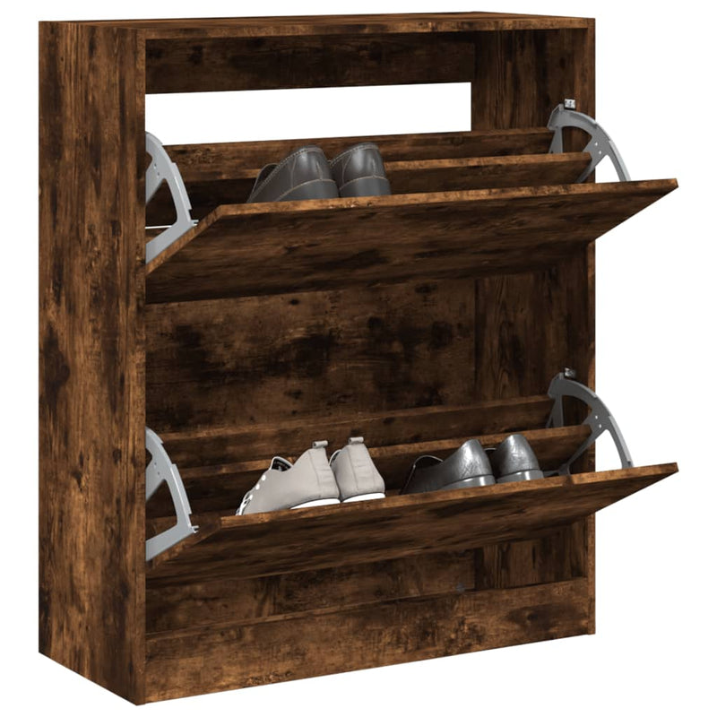 Schoenenkast 60X21X163,5 Cm Bewerkt Hout Kleurig Gerookt Eiken