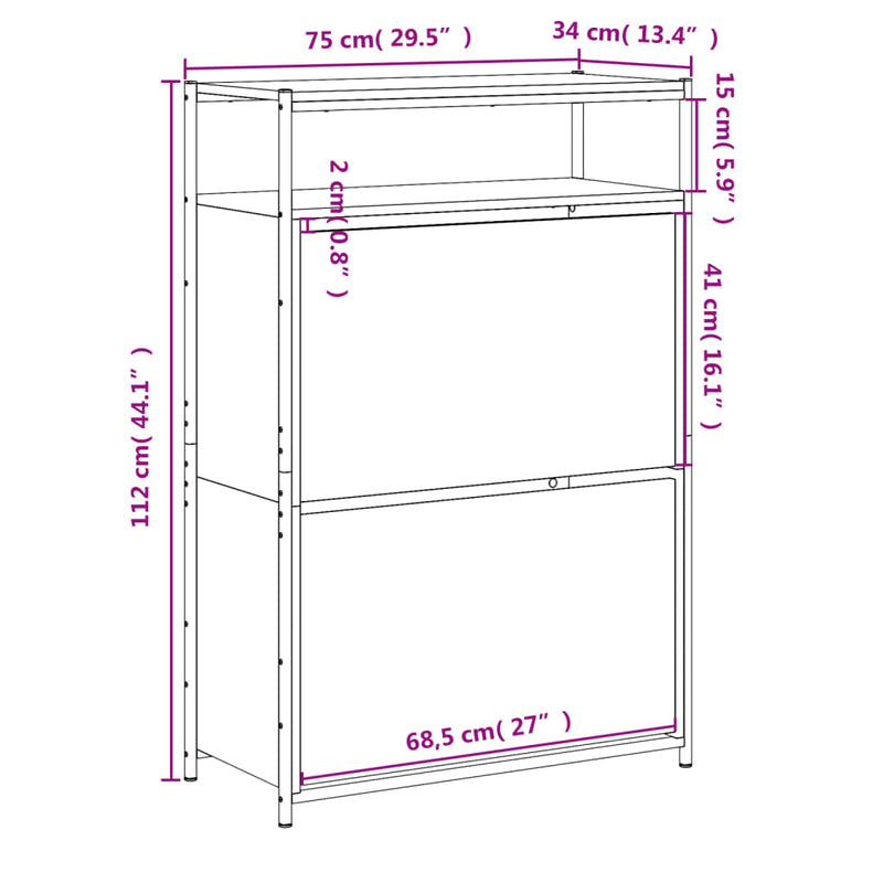 Schoenenkast 75X34X112 Cm Bewerkt Hout