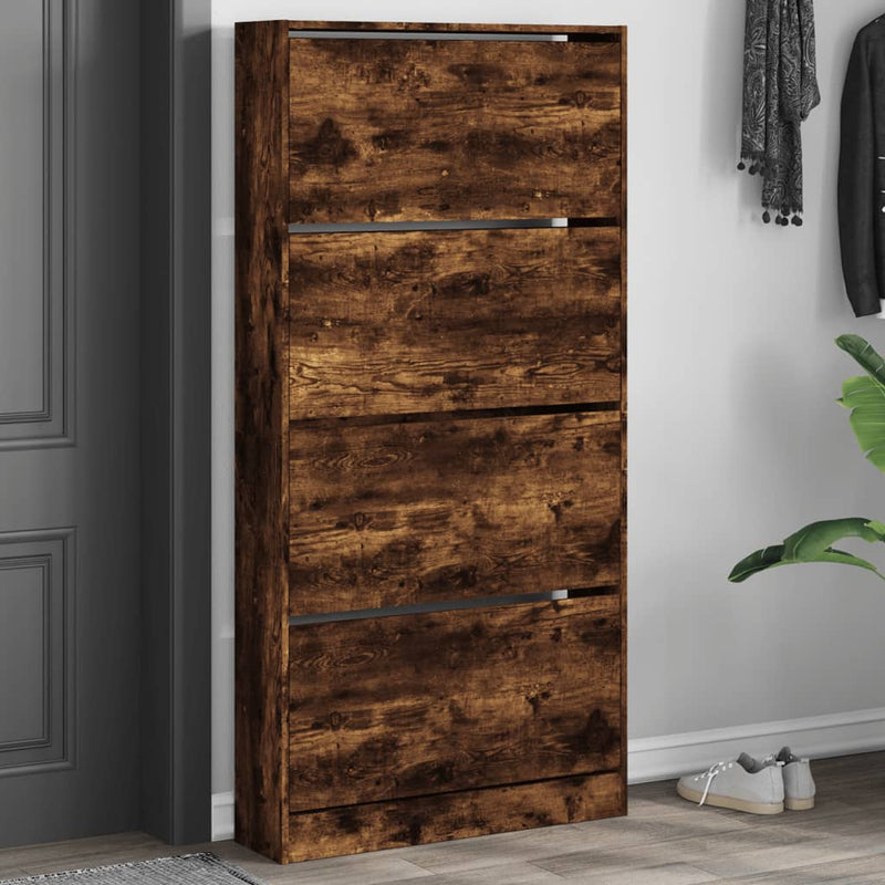 Schoenenkast 60X21X163,5 Cm Bewerkt Hout Kleurig Gerookt Eiken