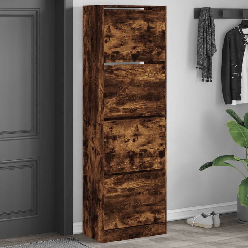 Schoenenkast 60X21X163,5 Cm Bewerkt Hout Kleurig Gerookt Eiken