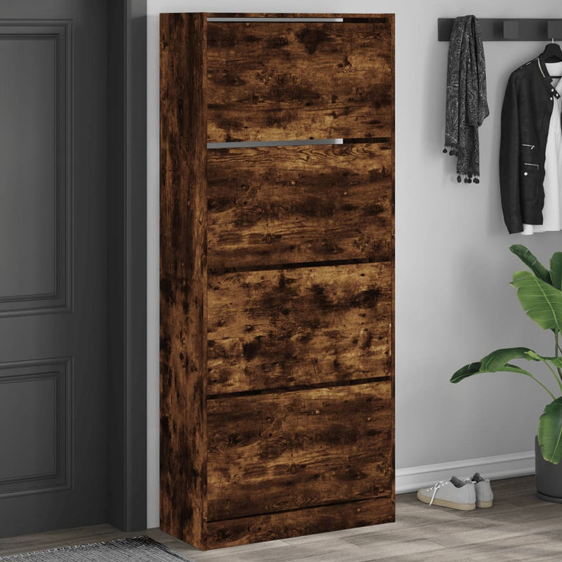Schoenenkast 60X21X163,5 Cm Bewerkt Hout Kleurig Gerookt Eiken