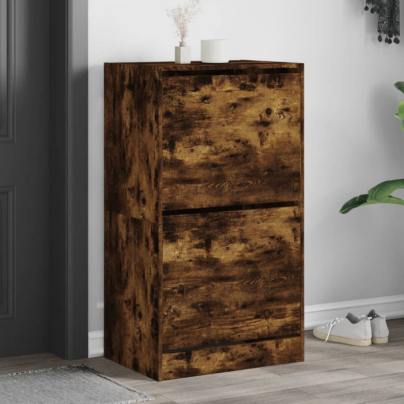 Schoenenkast 60X21X163,5 Cm Bewerkt Hout Kleurig Gerookt Eiken