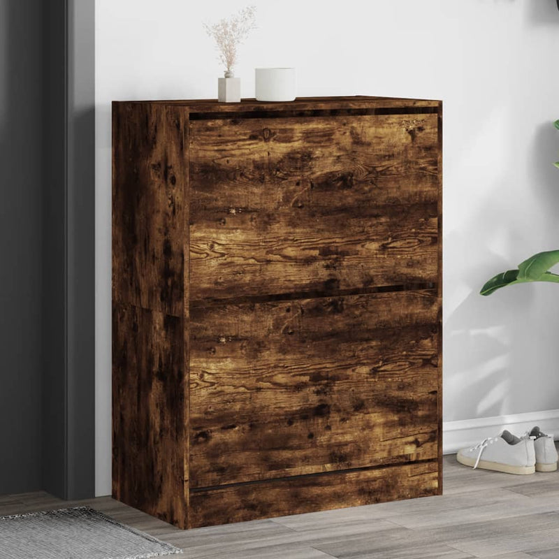 Schoenenkast 60X21X163,5 Cm Bewerkt Hout Kleurig Gerookt Eiken