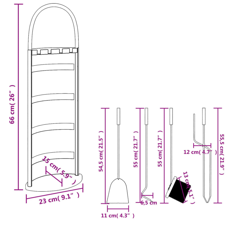 5-Delige Openhaardgereedschapset 23X15X66 Cm Staal