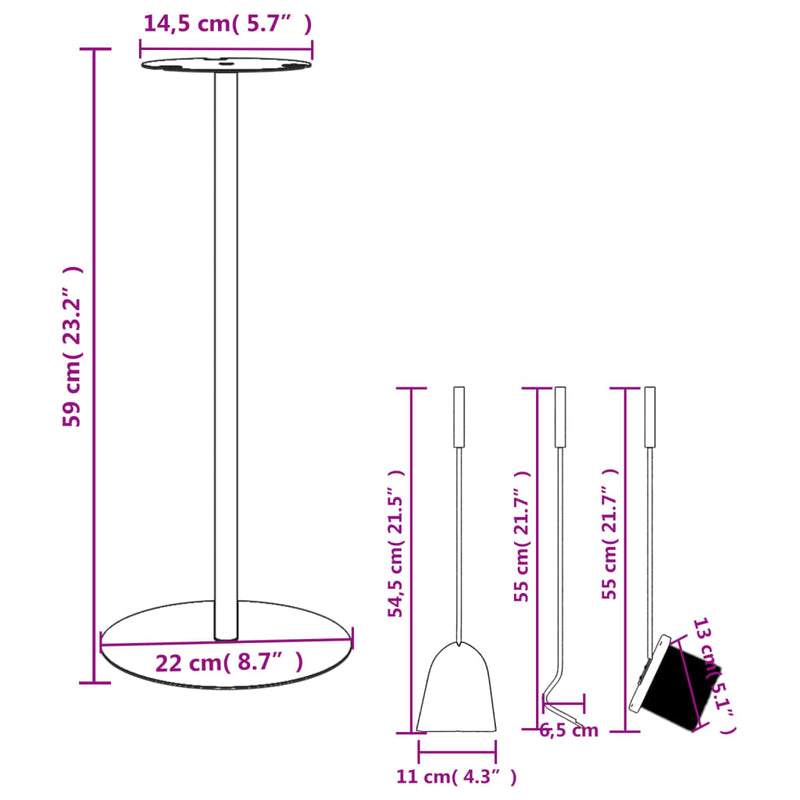 4-Delige Openhaardgereedschapset 22X59 Cm Staal