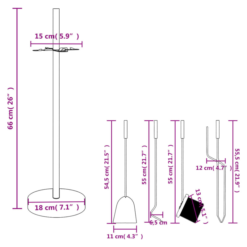5-Delige Openhaardgereedschapset 18X66 Cm Staal