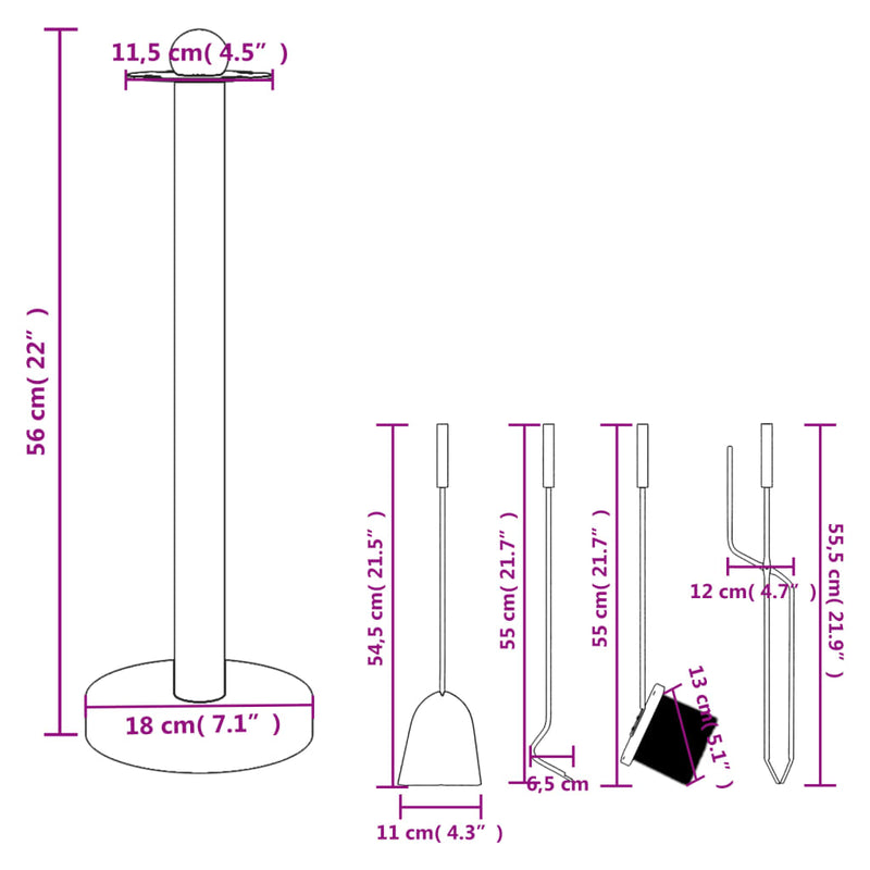 5-Delige Openhaardgereedschapset 18X56 Cm Staal