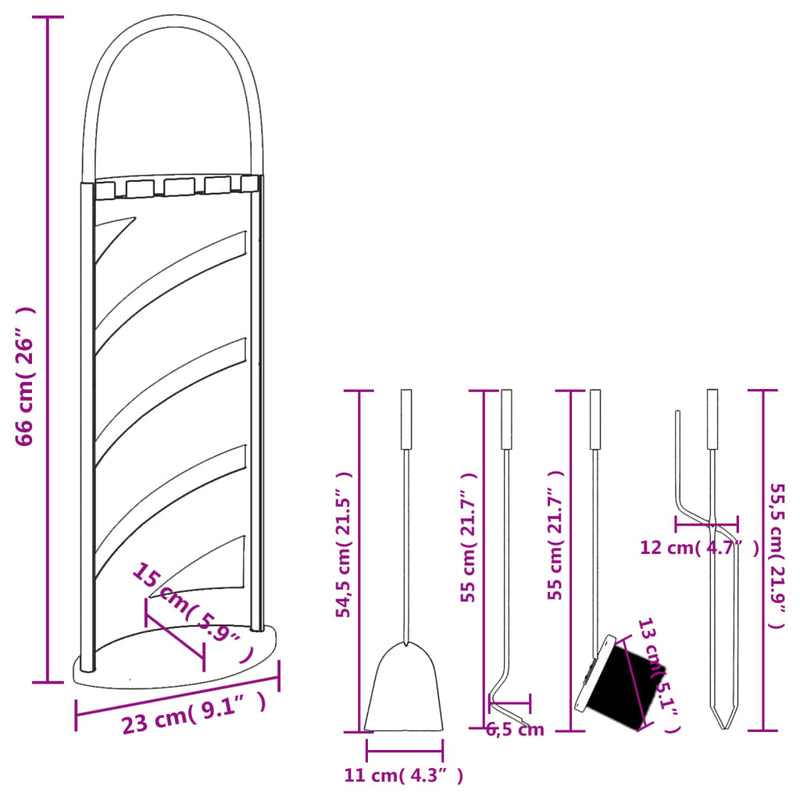 5-Delige Openhaardgereedschapset 23X15X66 Cm Staal
