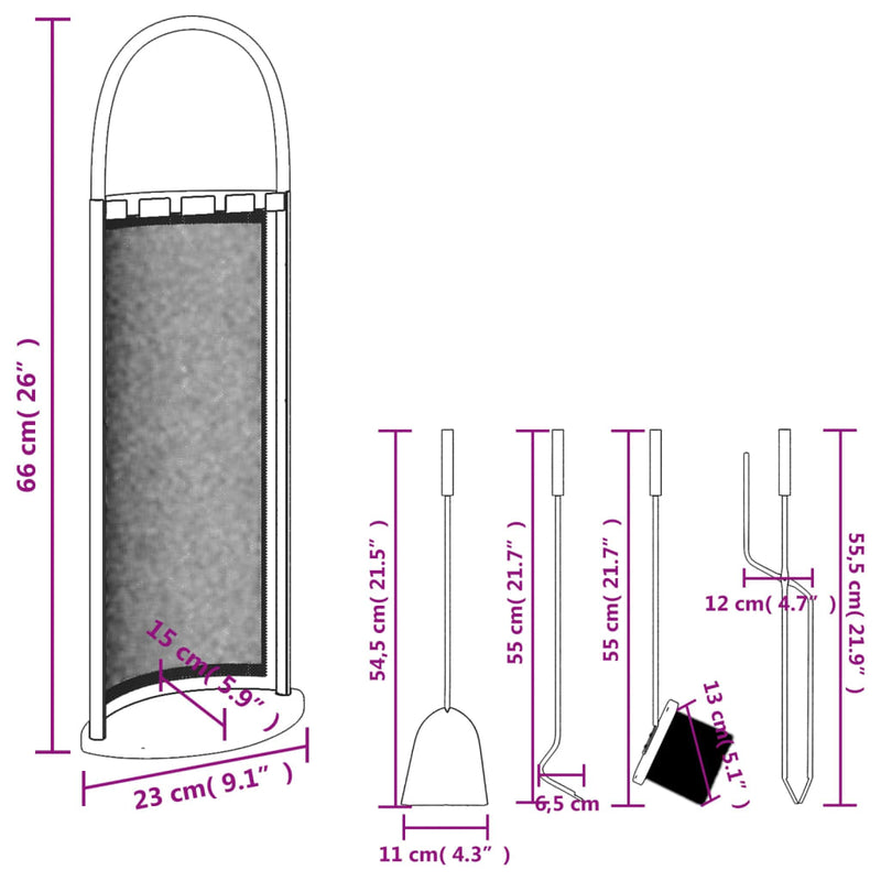 5-Delige Openhaardgereedschapset 23X15X66 Cm Staal