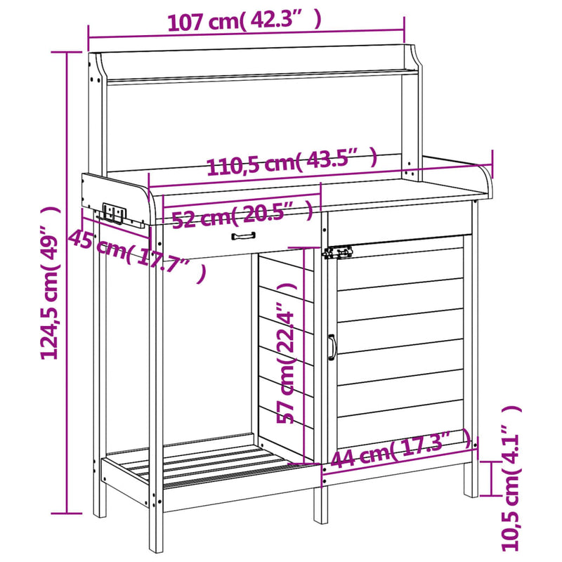 Oppottafel Met Kast 110,5X45X124,5 Cm Massief Vurenhout
