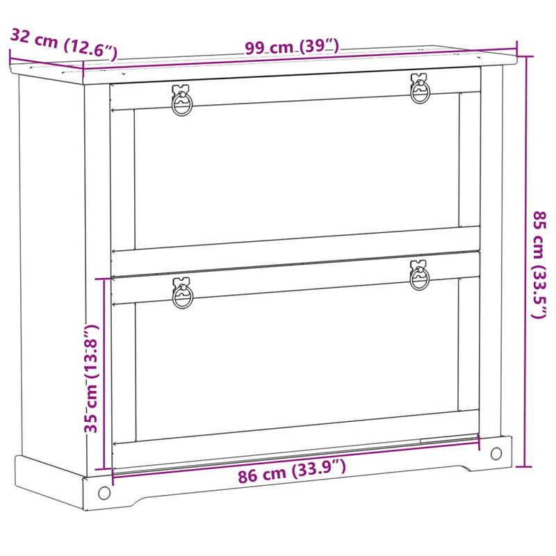 Schoenenkast Corona 99X32X Massief Grenenhout