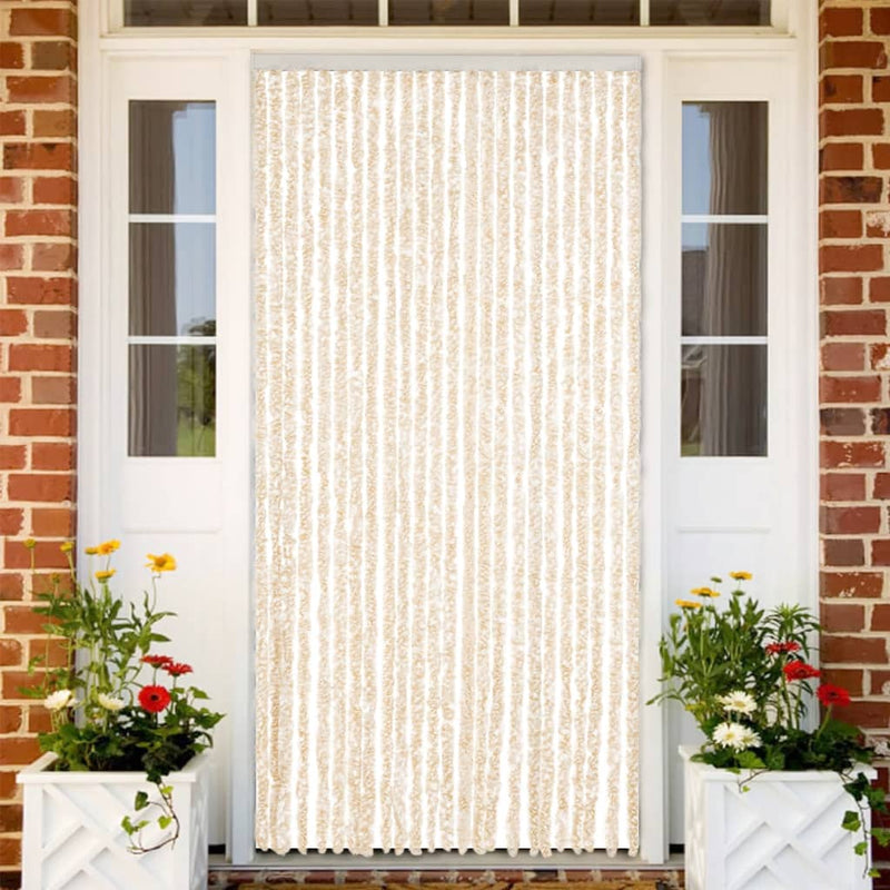 Vliegengordijn Chenille Beige En Wit