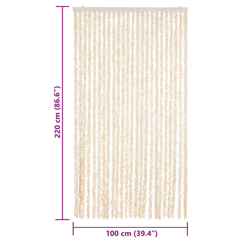 Vliegengordijn Chenille Beige En Wit