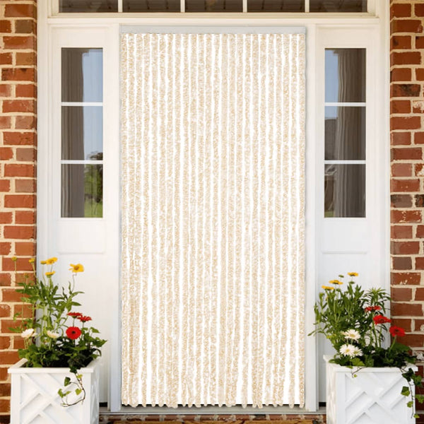 Vliegengordijn Chenille Beige En Wit