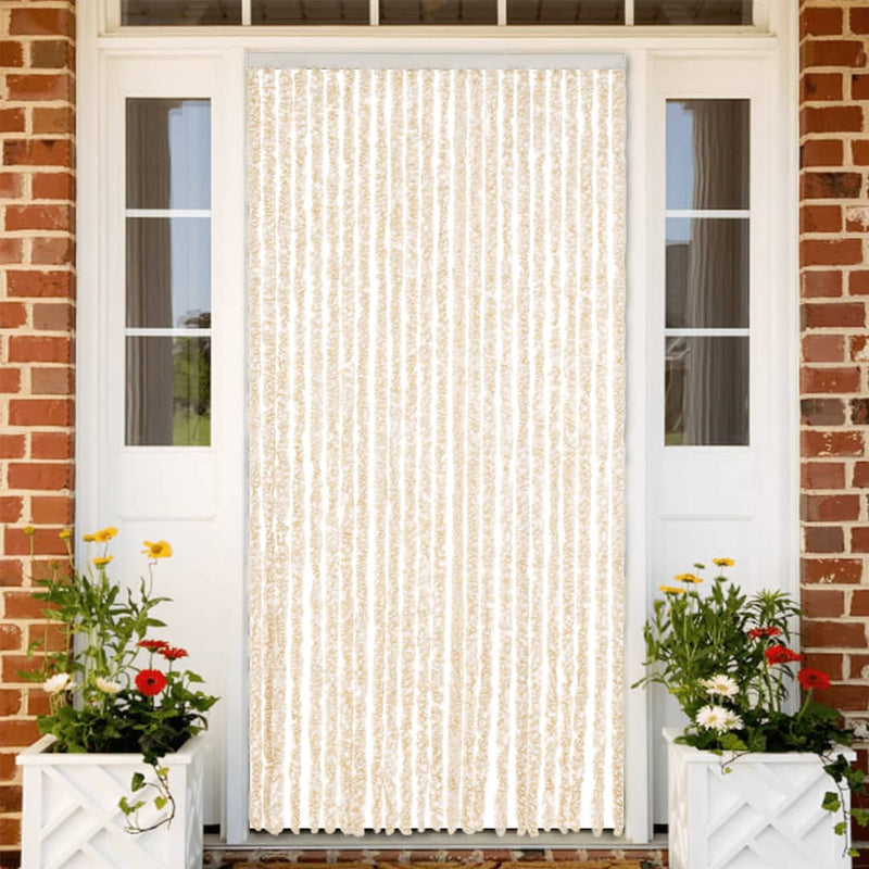 Vliegengordijn Chenille Beige En Wit