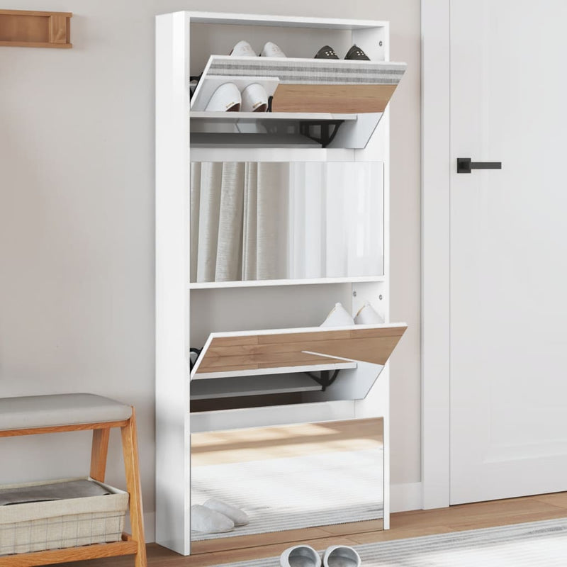 Schoenenkast Met Spiegel 4-Laags 63X17X134 Cm