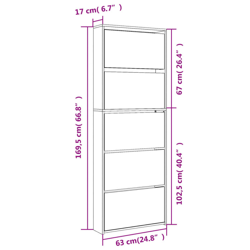 Schoenenkast Met Spiegel 5-Laags 63X17X169,5 Cm