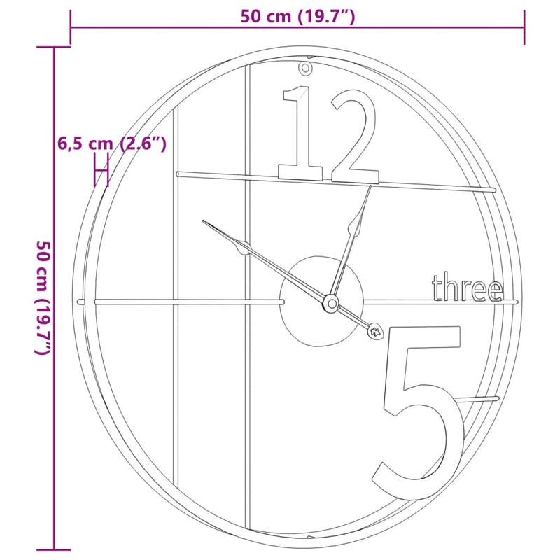 Wandklok Ø50 Cm Ijzer Kleurig