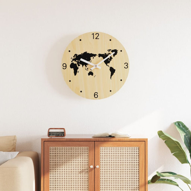 Wandklok Ø30 Cm Bewerkt Hout