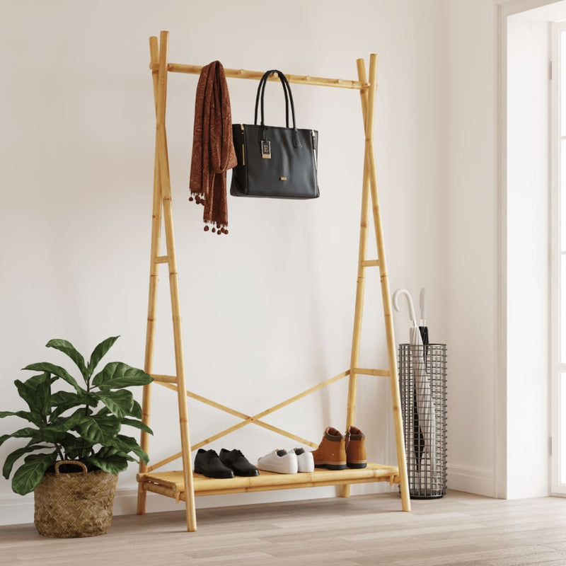 Kledingrek Met Schap 102X50X190 Cm Bamboe Zwart En Grijs