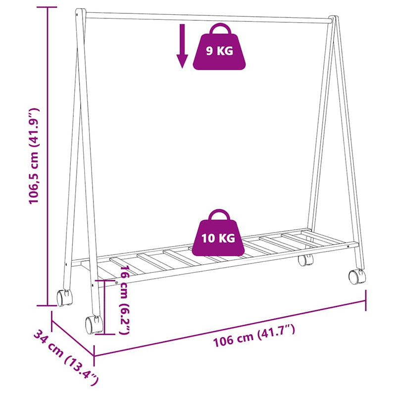 Kledingrek Met Schappen En Wielen 106X34X106,5 Cm