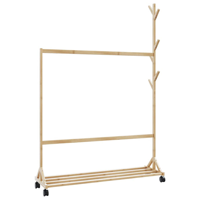 Kledingrek Met Haken En Wielen 100X35X157 Cm Bamboe