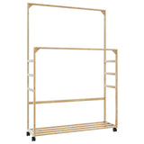 Kledingrek Met Schappen En Wielen 90X35X155 Cm Bamboe