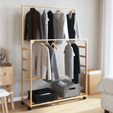 Kledingrek Met Schappen En Wielen 90X35X155 Cm Bamboe