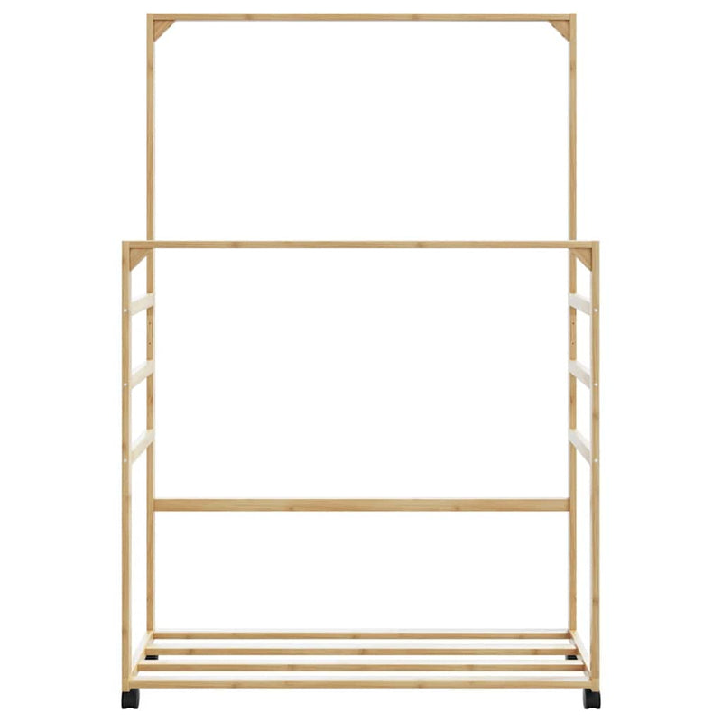 Kledingrek Met Schappen En Wielen 90X35X155 Cm Bamboe