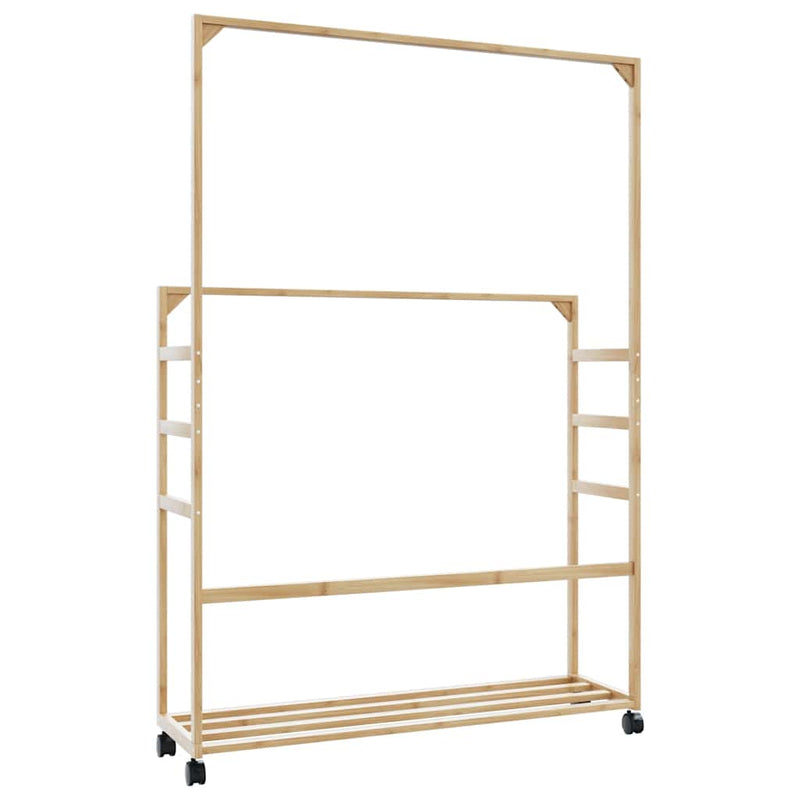 Kledingrek Met Schappen En Wielen 90X35X155 Cm Bamboe