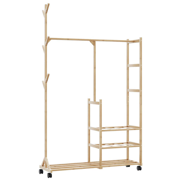 Kledingrek Met Schappen En Wielen 100X38X175,5 Cm Bamboe Rood