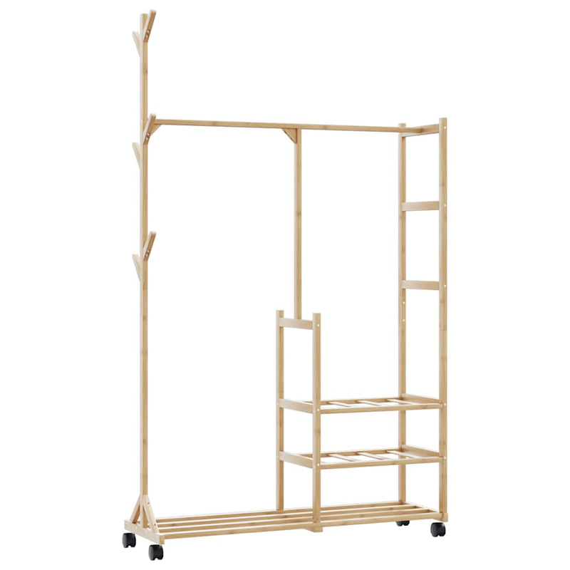 Kledingrek Met Schappen En Wielen 100X38X175,5 Cm Bamboe Rood