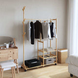 Kledingrek Met Schappen En Wielen 100X38X175,5 Cm Bamboe Rood