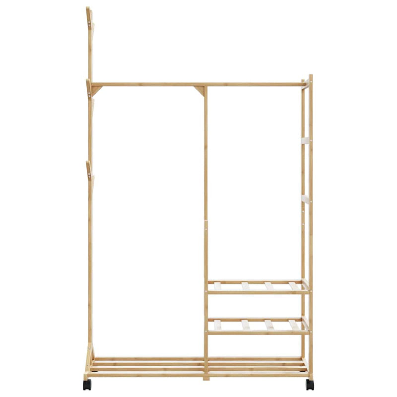 Kledingrek Met Schappen En Wielen 100X38X175,5 Cm Bamboe Rood