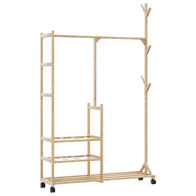 Kledingrek Met Schappen En Wielen 100X38X175,5 Cm Bamboe Rood