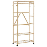 Kledingrek Met Schappen En Wielen 110X40X180 Cm Bamboe